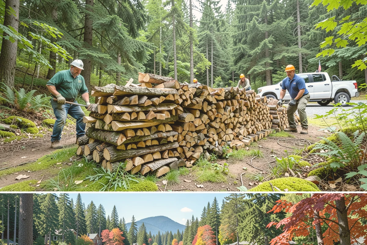 Outdoor Stacking in Covington, King County, WA - Have wood stacked outdoors in late summer or early fall to season before the wet season.