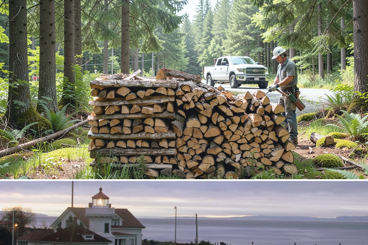 Outdoor Stacking in Mukilteo, Snohomish County, WA - Have wood stacked outdoors in late summer or early fall to season before the wet season.
