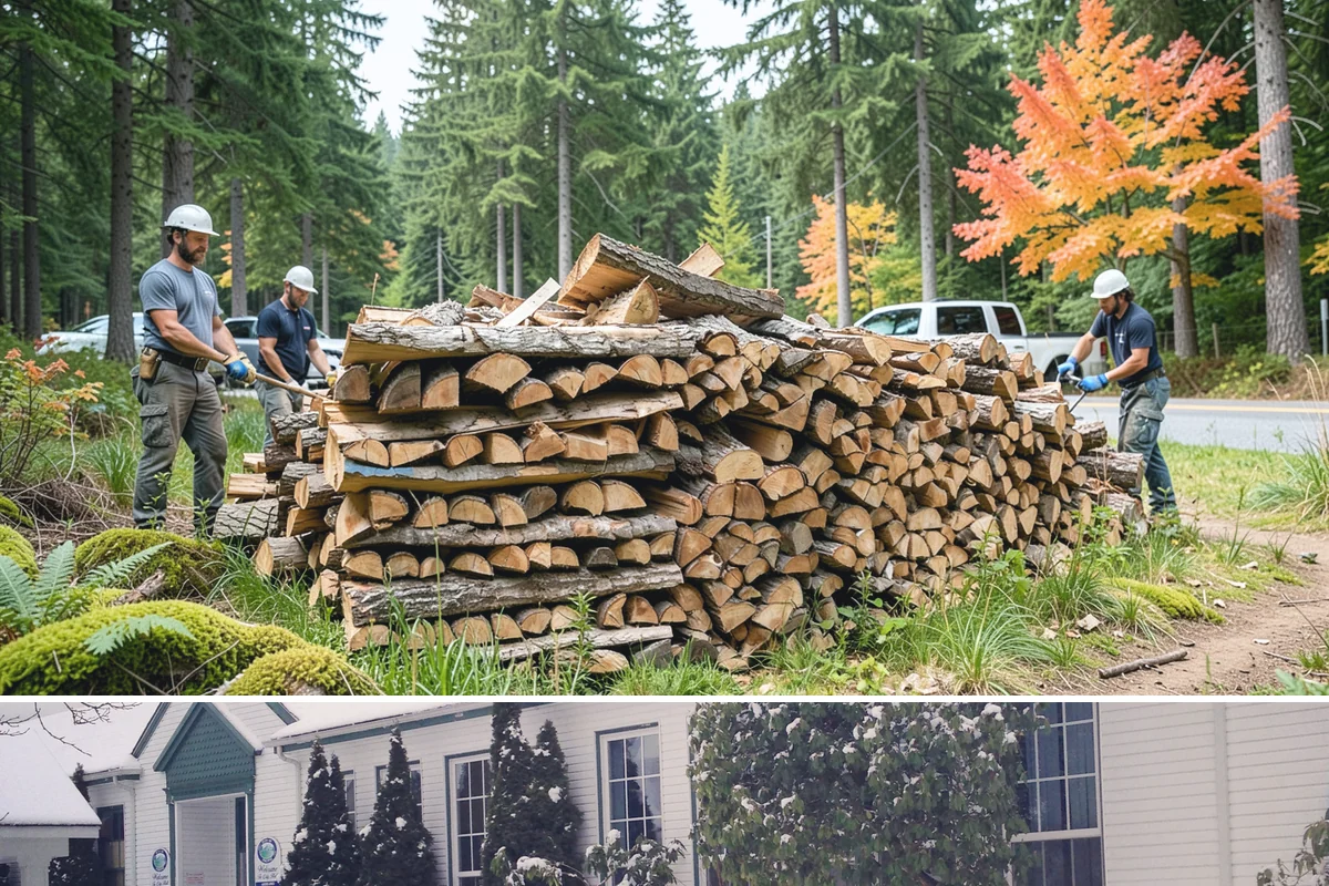 Outdoor Stacking in Pacific, King County, WA - Have wood stacked outdoors in late summer or early fall to season before the wet season.