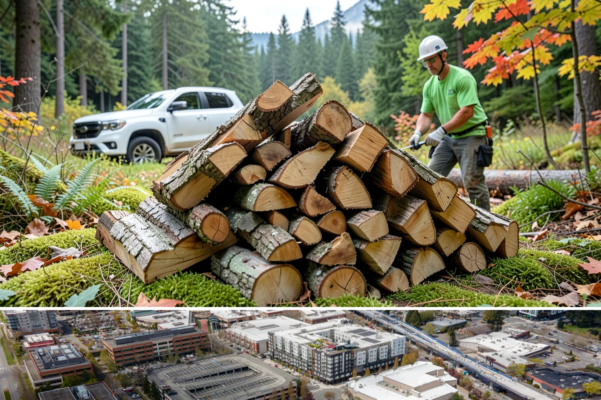Outdoor Stacking in Redmond, King County, WA - Have wood stacked outdoors in late summer or early fall to season before the wet season.