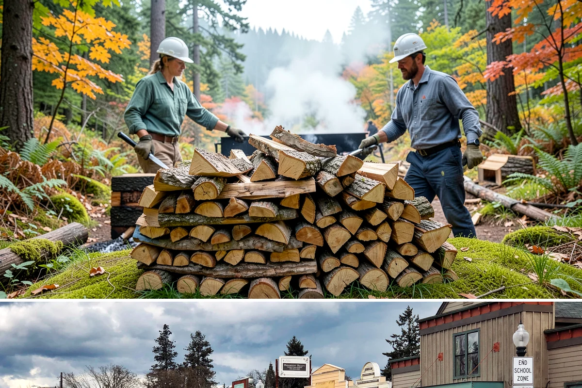 Outdoor Stacking in Roy, Pierce County, WA - Have wood stacked outdoors in late summer or early fall to season before the wet season.