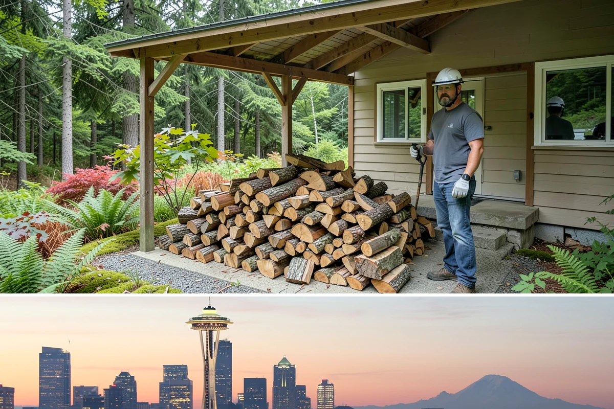 Outdoor Stacking in Seattle, King County, WA - Have wood stacked outdoors in late summer or early fall to season before the wet season.