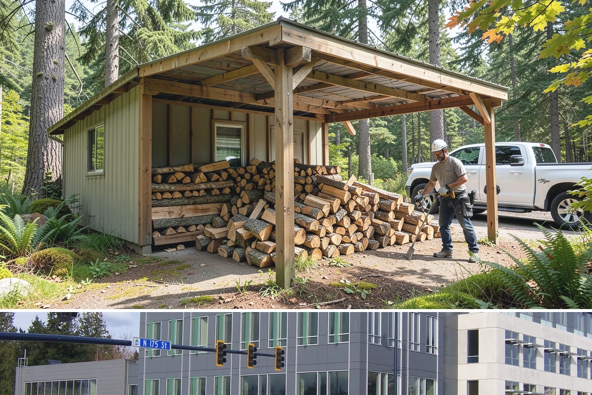 Outdoor Stacking in Shoreline, King County, WA - Have wood stacked outdoors in late summer or early fall to season before the wet season.