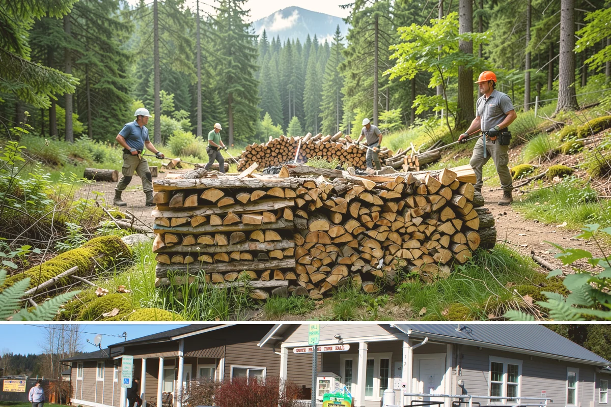 Outdoor Stacking in South Prairie, Pierce County, WA - Have wood stacked outdoors in late summer or early fall to season before the wet season.