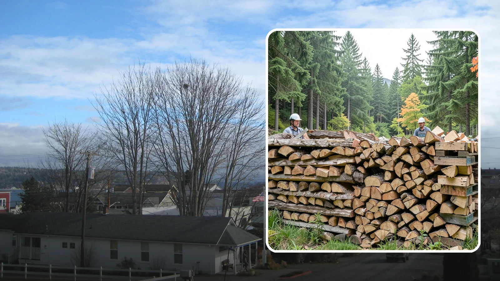 Palletized Firewood in Langley, Island County, WA - Firewood stacked and secured on pallets for clean handling, easy storage, and forklift transfer.