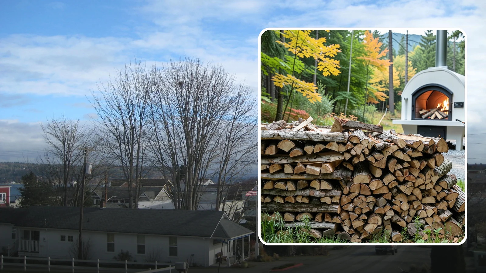 Pizza Oven Firewood in Langley, Island County, WA - Firewood cut short and split thin to fit compact pizza oven chambers and reach cooking heat fast.