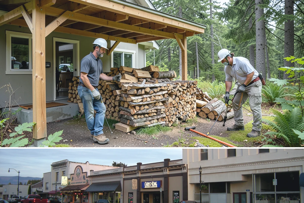 Portable Log Splitting in Burlington, Skagit County, WA - Frequently booked after fall and winter storms scatter downed wood, though it is available whenever logs need splitting.