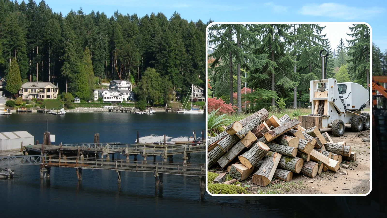 Portable Log Splitting in Gig Harbor, Pierce County, WA - We bring a portable splitter directly to your property to process logs wherever they landed.
