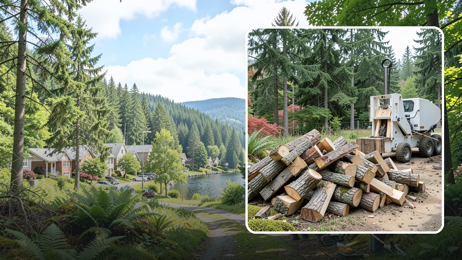 Portable Log Splitting in Lake Forest Park, King County, WA - We bring a portable splitter directly to your property to process logs wherever they landed.