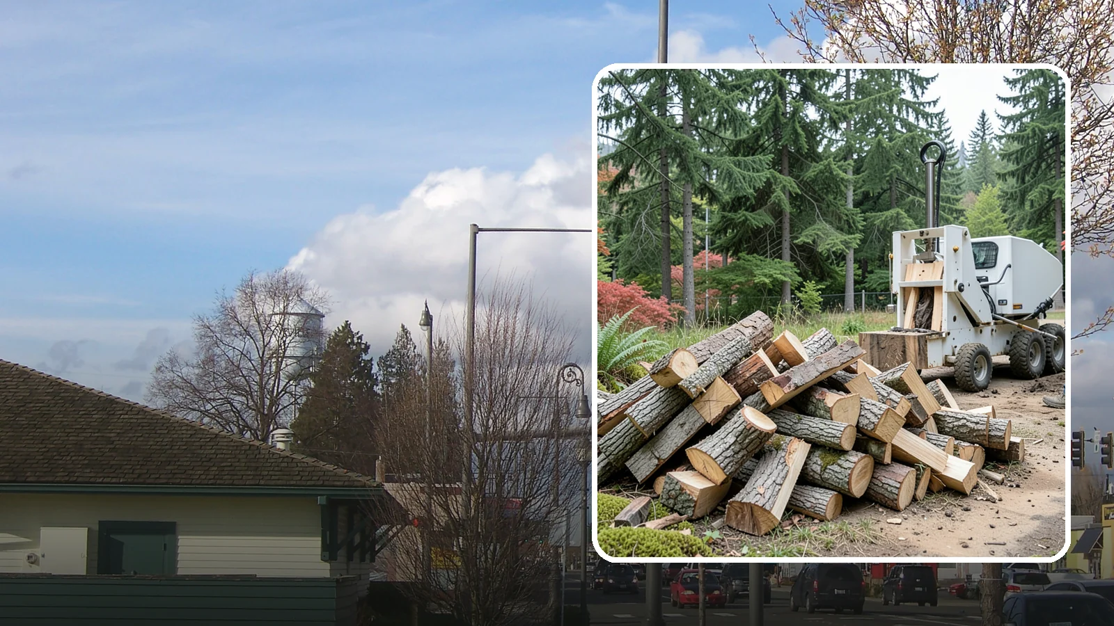 Portable Log Splitting in Marysville, Snohomish County, WA - We bring a portable splitter directly to your property to process logs wherever they landed.