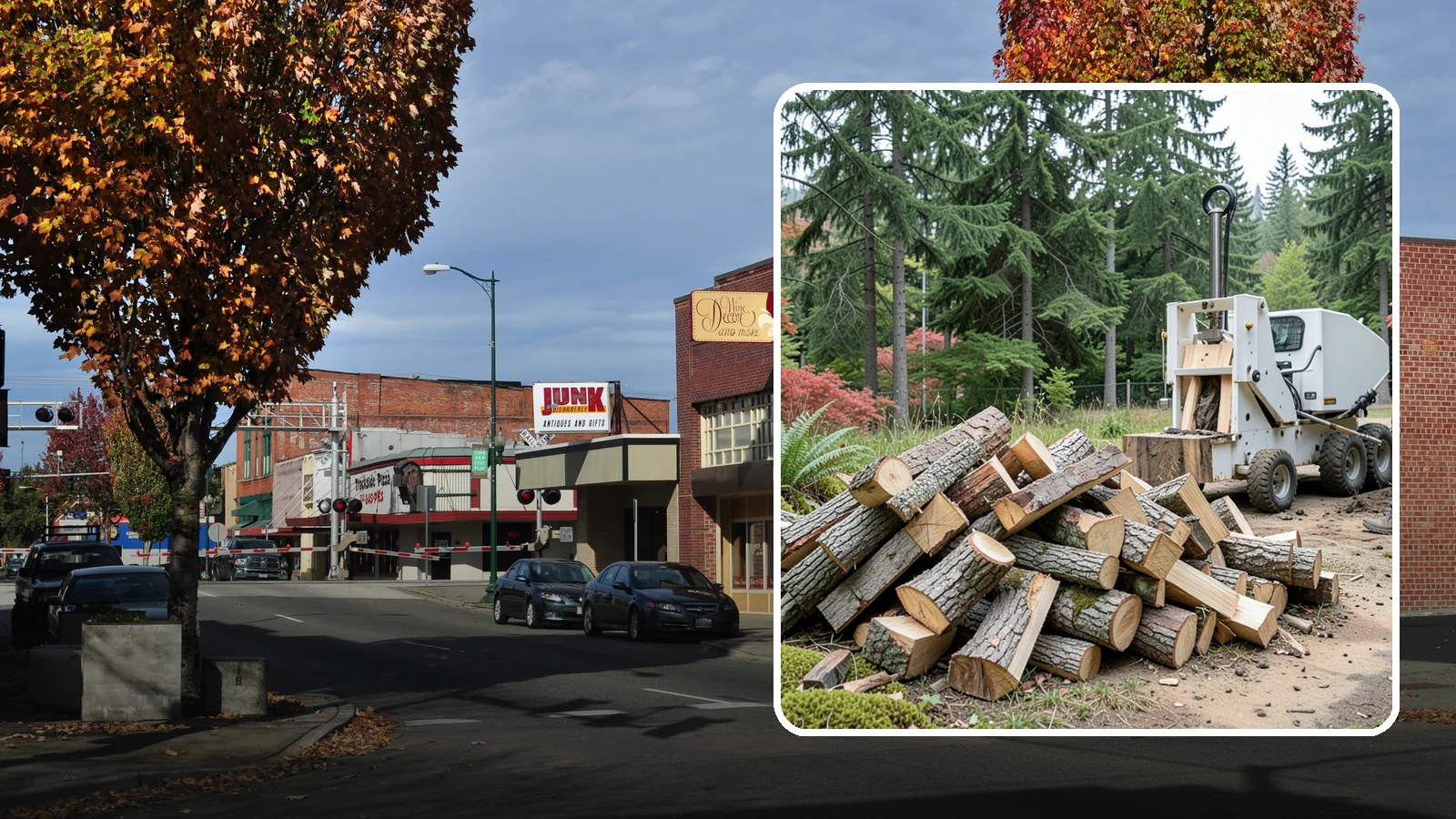 Portable Log Splitting in Puyallup, Pierce County, WA - We bring a portable splitter directly to your property to process logs wherever they landed.