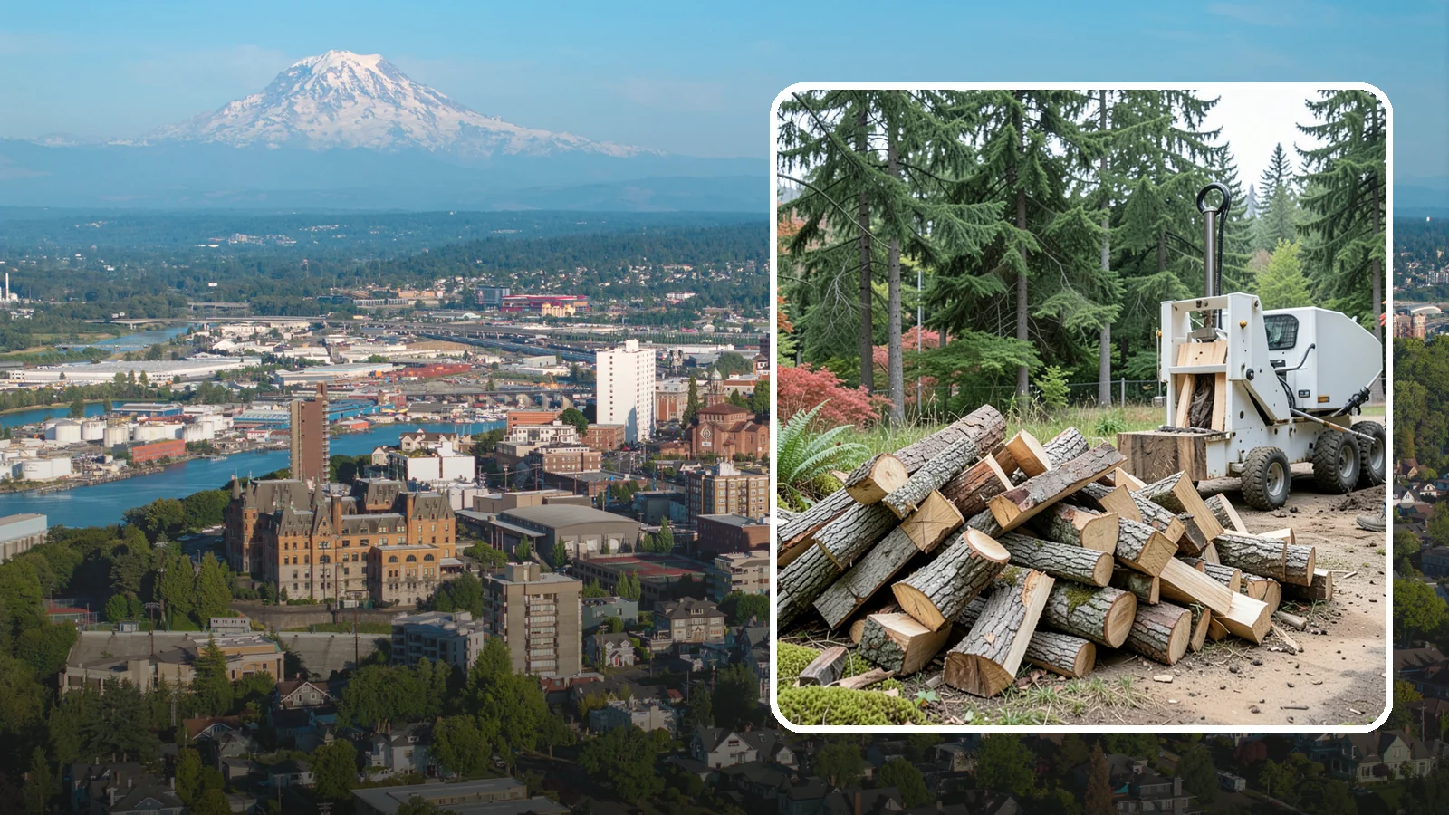 Portable Log Splitting in Tacoma, Pierce County, WA - We bring a portable splitter directly to your property to process logs wherever they landed.