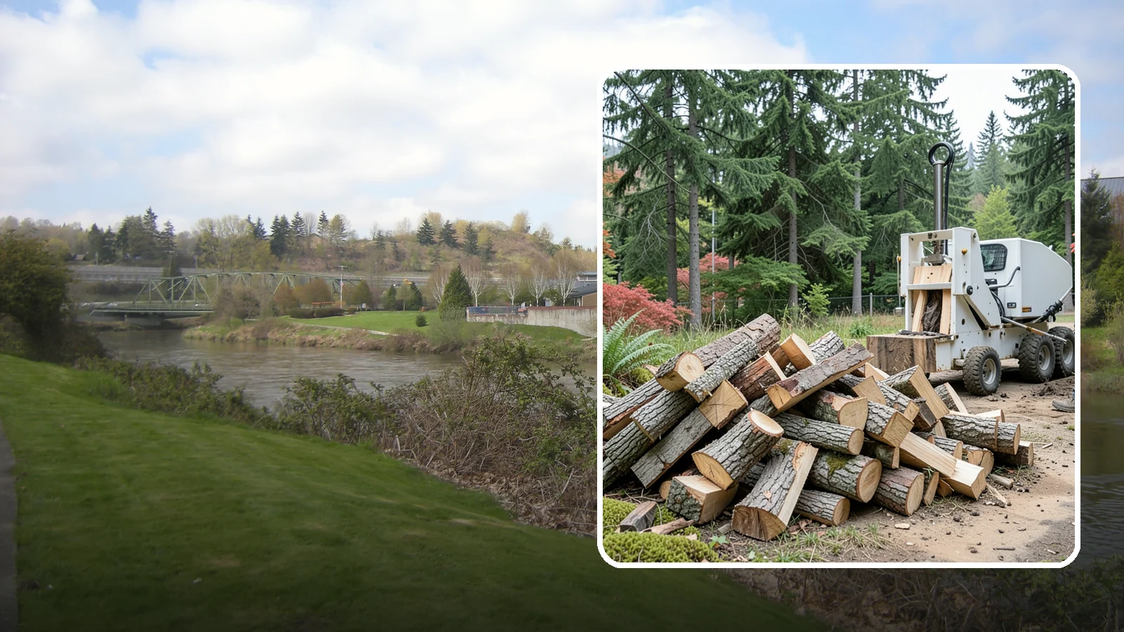 Portable Log Splitting in Tukwila, King County, WA - We bring a portable splitter directly to your property to process logs wherever they landed.