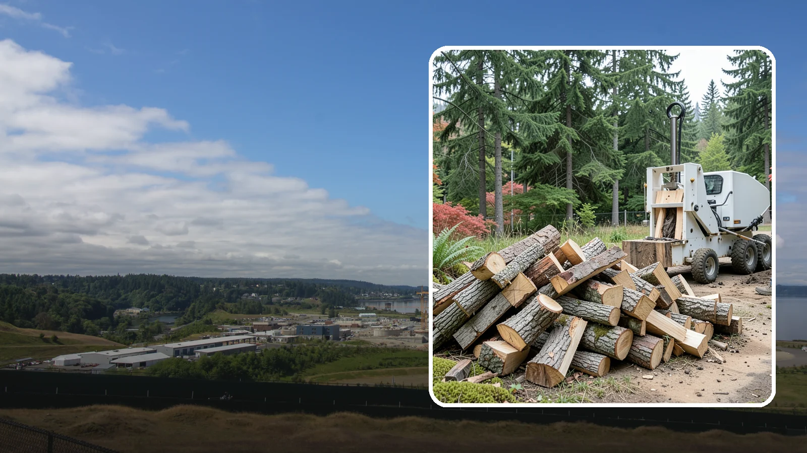Portable Log Splitting in University Place, Pierce County, WA - We bring a portable splitter directly to your property to process logs wherever they landed.