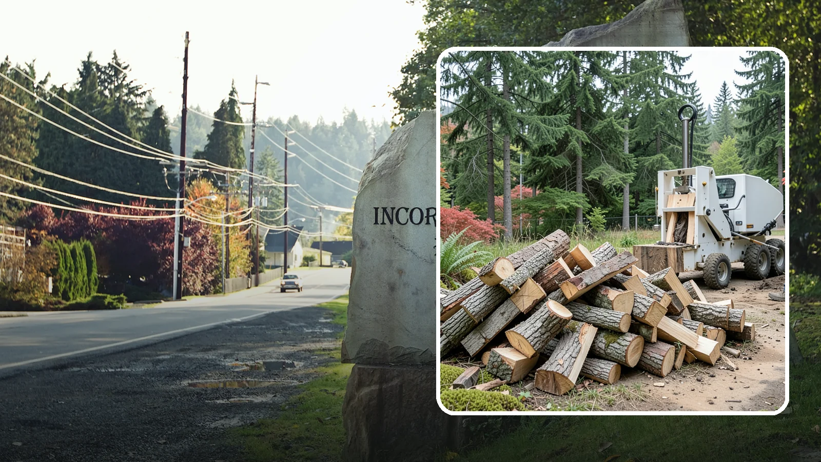 Portable Log Splitting in Wilkeson, Pierce County, WA - We bring a portable splitter directly to your property to process logs wherever they landed.