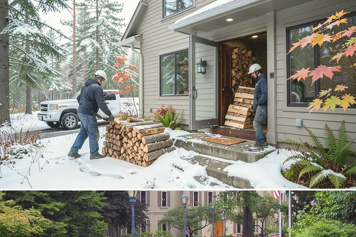 Portable Log Splitting in Woodinville, King County, WA - Frequently booked after fall and winter storms scatter downed wood, though it is available whenever logs need splitting.