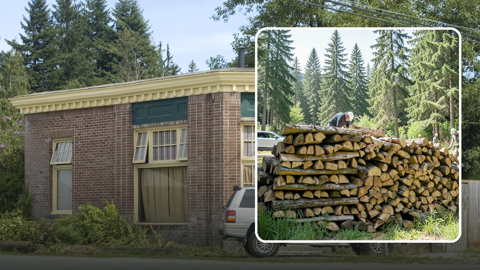Rick of Firewood in Hamilton, Skagit County, WA - A rick of firewood, a stacked row of wood offering a flexible mid-size quantity for home burning.