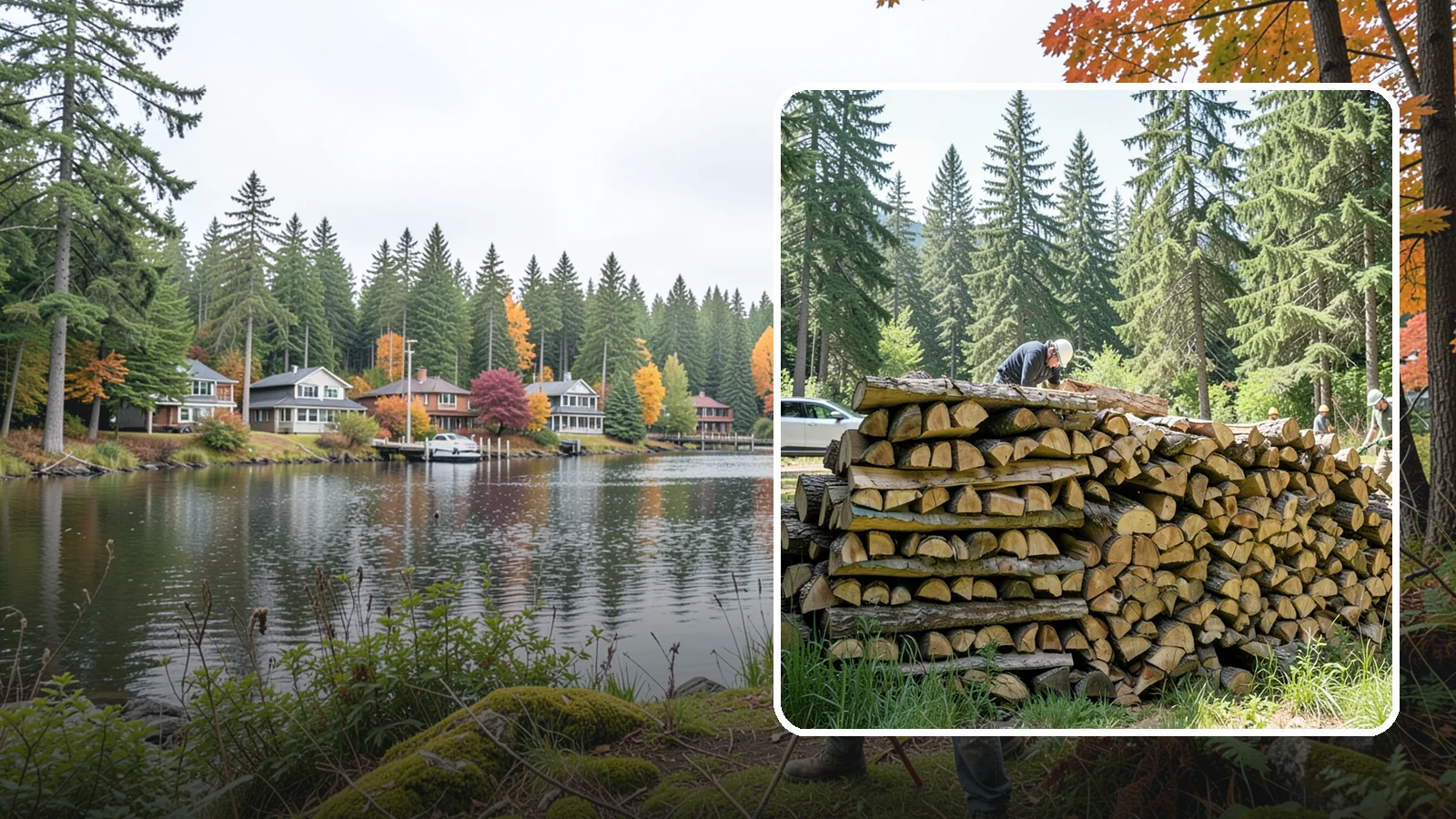 Rick of Firewood in La Conner, Skagit County, WA - A rick of firewood, a stacked row of wood offering a flexible mid-size quantity for home burning.