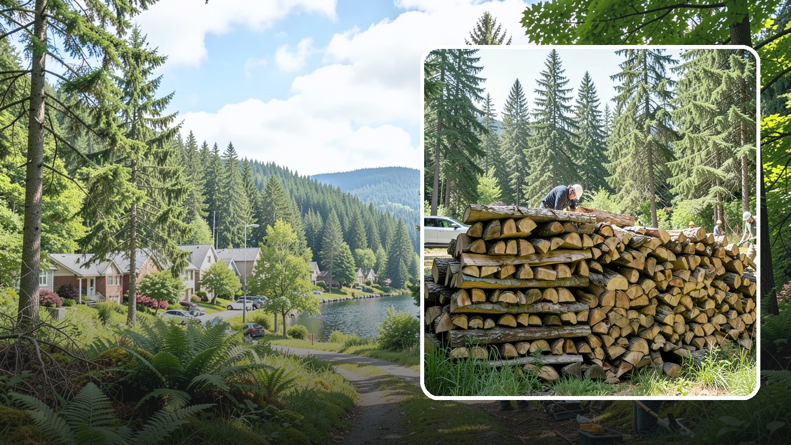 Rick of Firewood in Lake Forest Park, King County, WA - A rick of firewood, a stacked row of wood offering a flexible mid-size quantity for home burning.