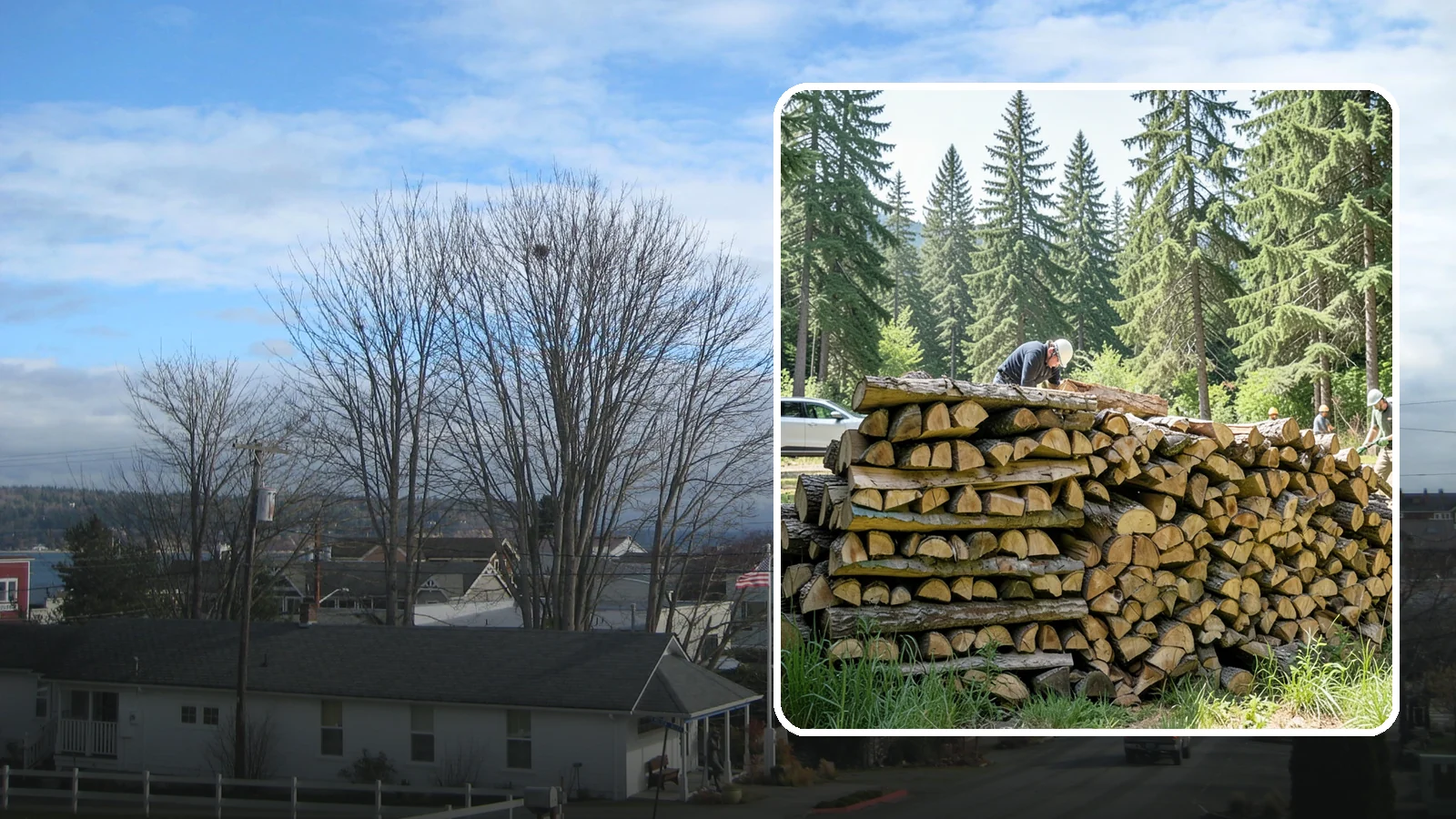 Rick of Firewood in Langley, WA - A rick of firewood, a stacked row of wood offering a flexible mid-size quantity for home burning.