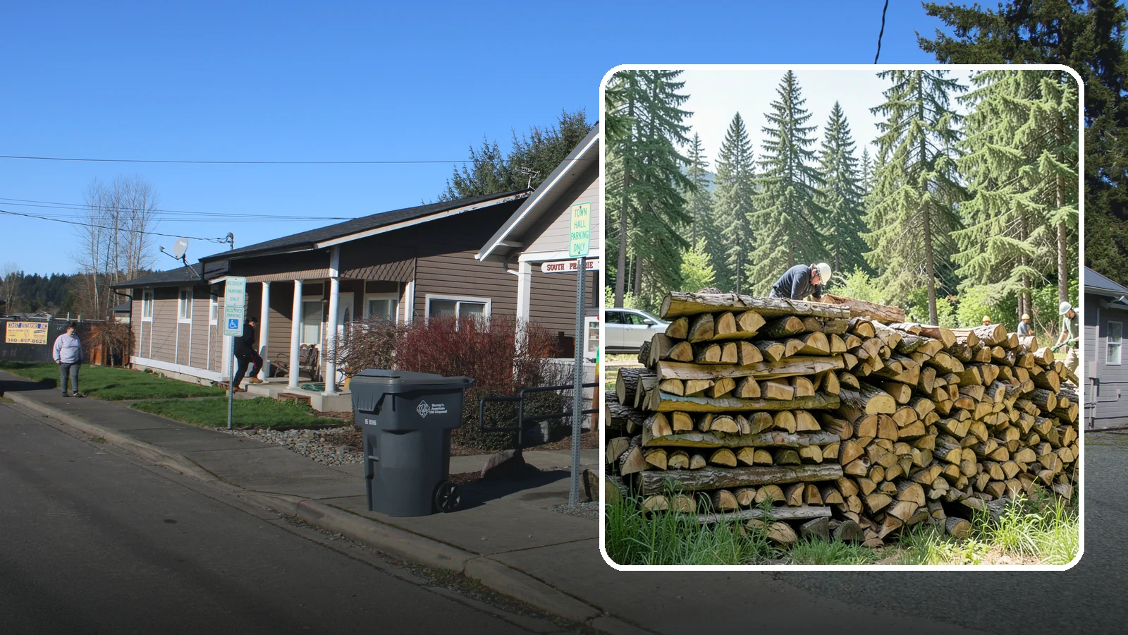 Rick of Firewood in South Prairie, Pierce County, WA - A rick of firewood, a stacked row of wood offering a flexible mid-size quantity for home burning.