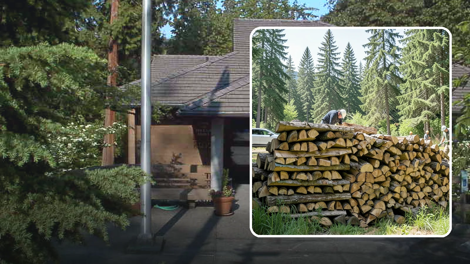 Rick of Firewood in Yarrow Point, King County, WA - A rick of firewood, a stacked row of wood offering a flexible mid-size quantity for home burning.