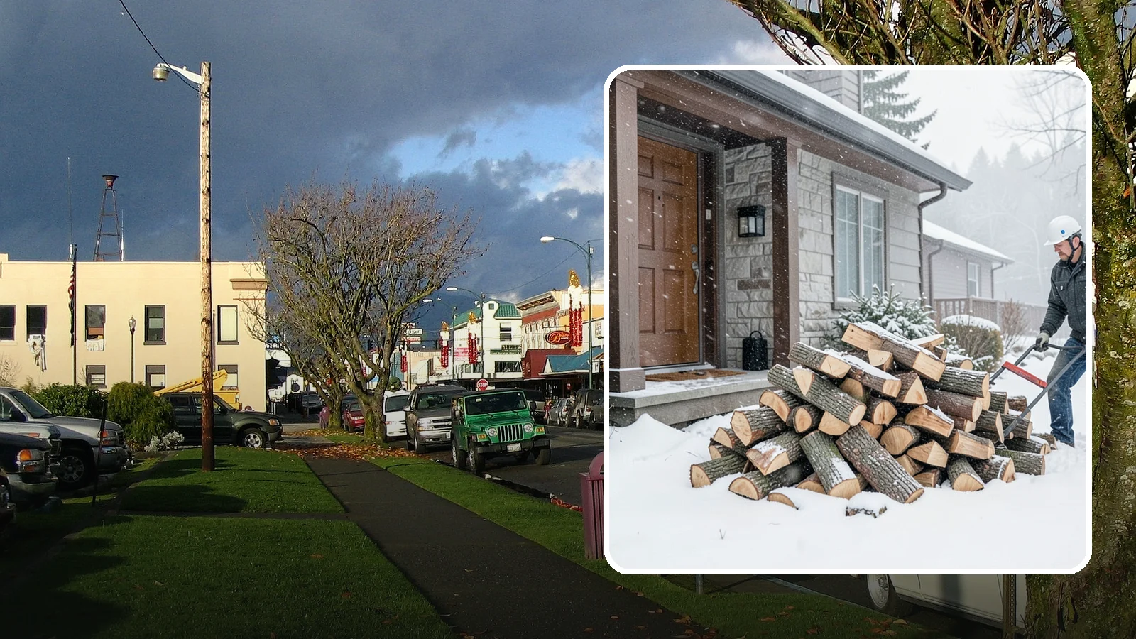 Snowstorm Firewood in Arlington, Snohomish County, WA - Before or during a snowstorm, we deliver dry wood so you are stocked while roads and travel shut down.