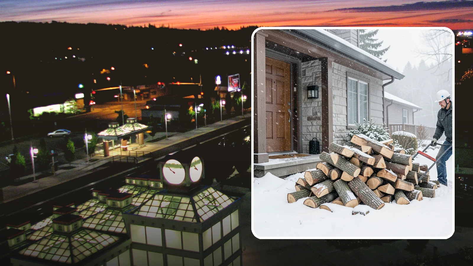 Snowstorm Firewood in Auburn, King County, WA - Before or during a snowstorm, we deliver dry wood so you are stocked while roads and travel shut down.