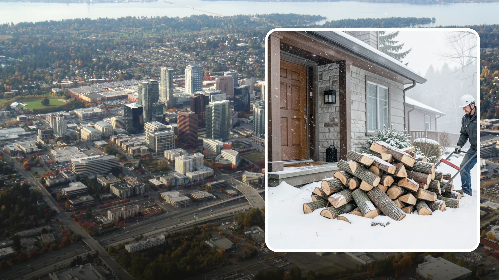 Snowstorm Firewood in Bellevue, King County, WA - Before or during a snowstorm, we deliver dry wood so you are stocked while roads and travel shut down.