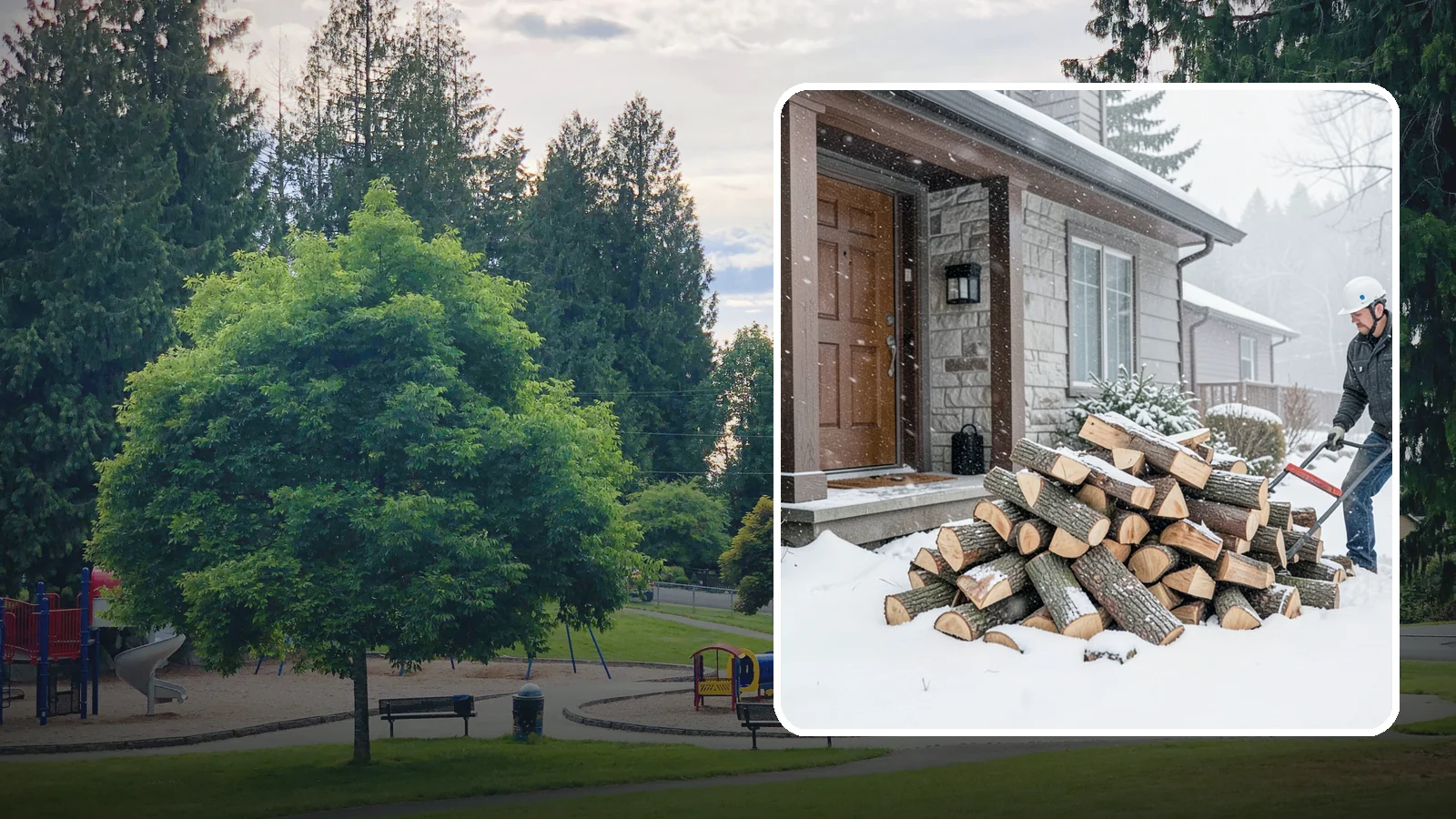 Snowstorm Firewood in Bonney Lake, Pierce County, WA - Before or during a snowstorm, we deliver dry wood so you are stocked while roads and travel shut down.