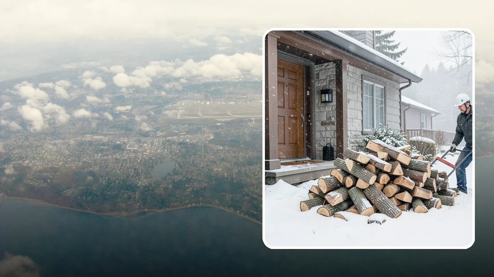 Snowstorm Firewood in Burien, King County, WA - Before or during a snowstorm, we deliver dry wood so you are stocked while roads and travel shut down.
