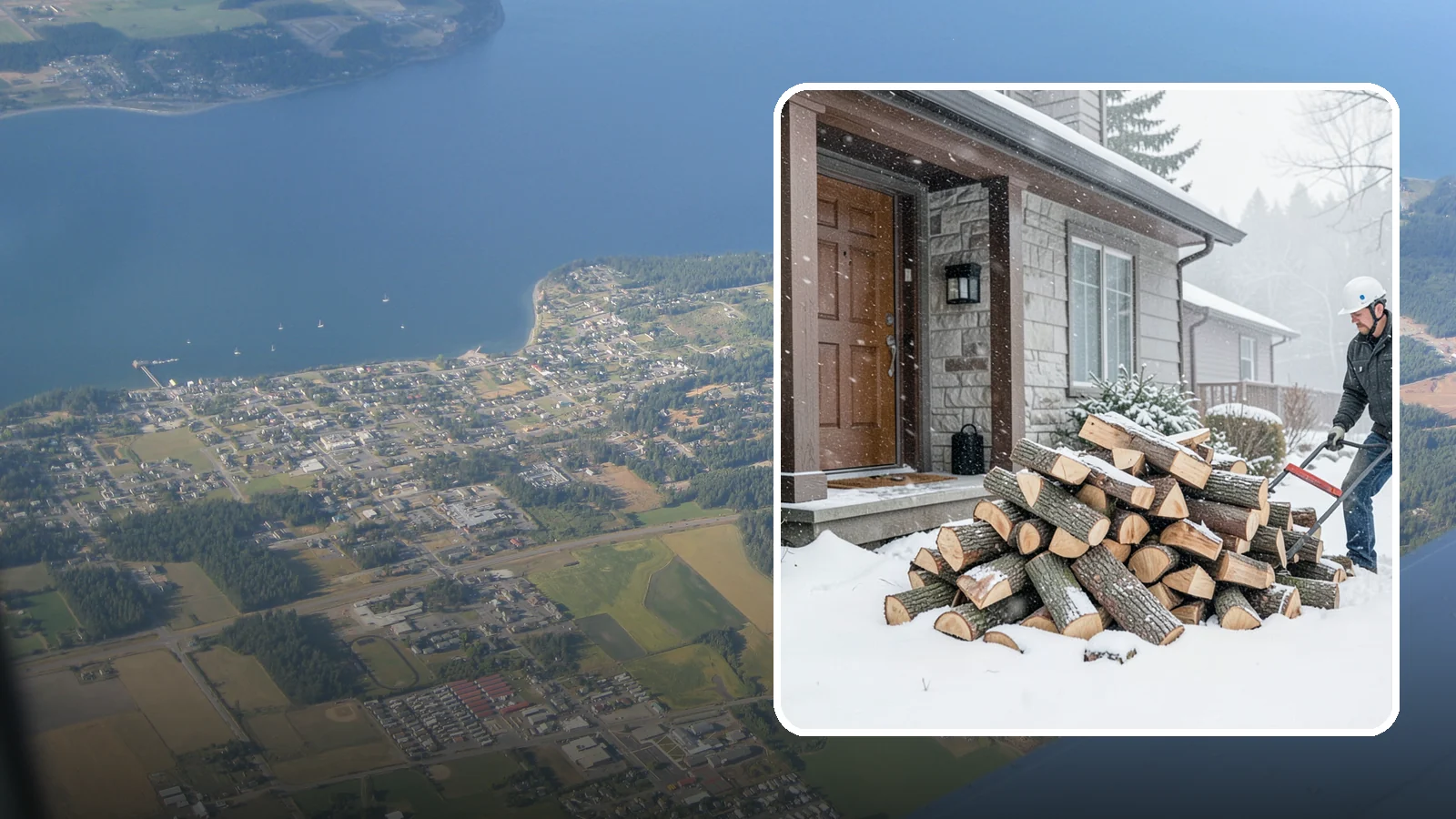 Snowstorm Firewood in Coupeville, Island County, WA - Before or during a snowstorm, we deliver dry wood so you are stocked while roads and travel shut down.
