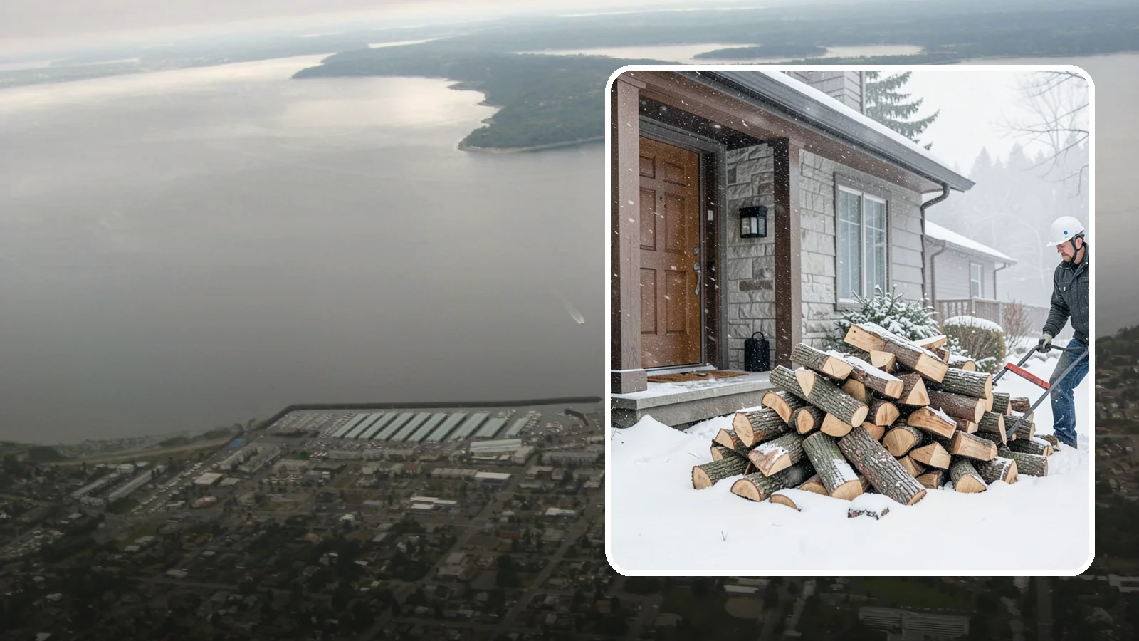 Snowstorm Firewood in Des Moines, King County, WA - Before or during a snowstorm, we deliver dry wood so you are stocked while roads and travel shut down.
