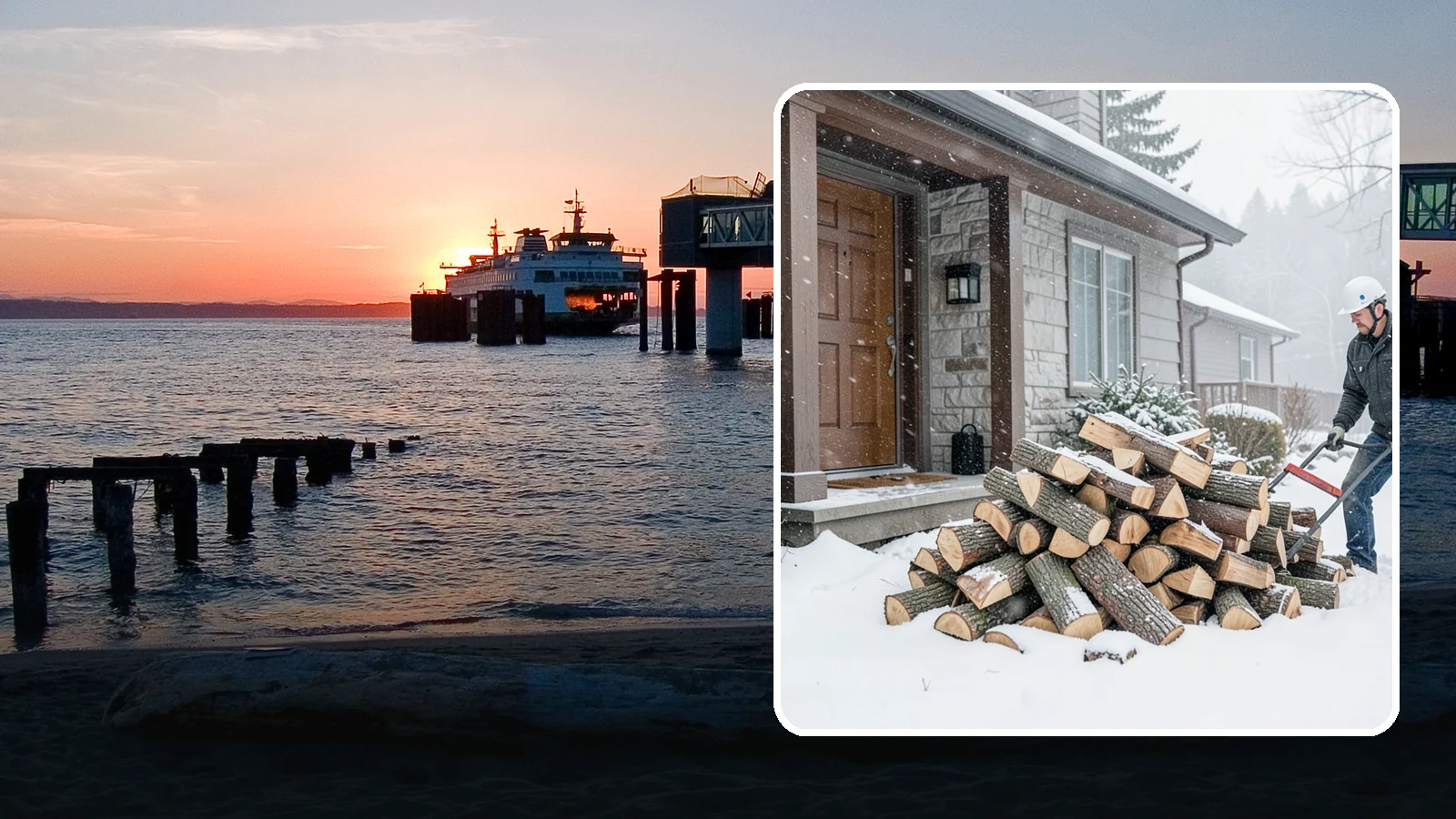 Snowstorm Firewood in Edmonds, Snohomish County, WA - Before or during a snowstorm, we deliver dry wood so you are stocked while roads and travel shut down.