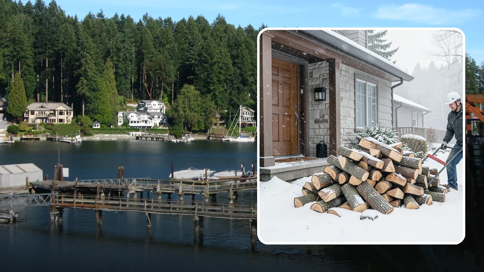 Snowstorm Firewood in Gig Harbor, Pierce County, WA - Before or during a snowstorm, we deliver dry wood so you are stocked while roads and travel shut down.