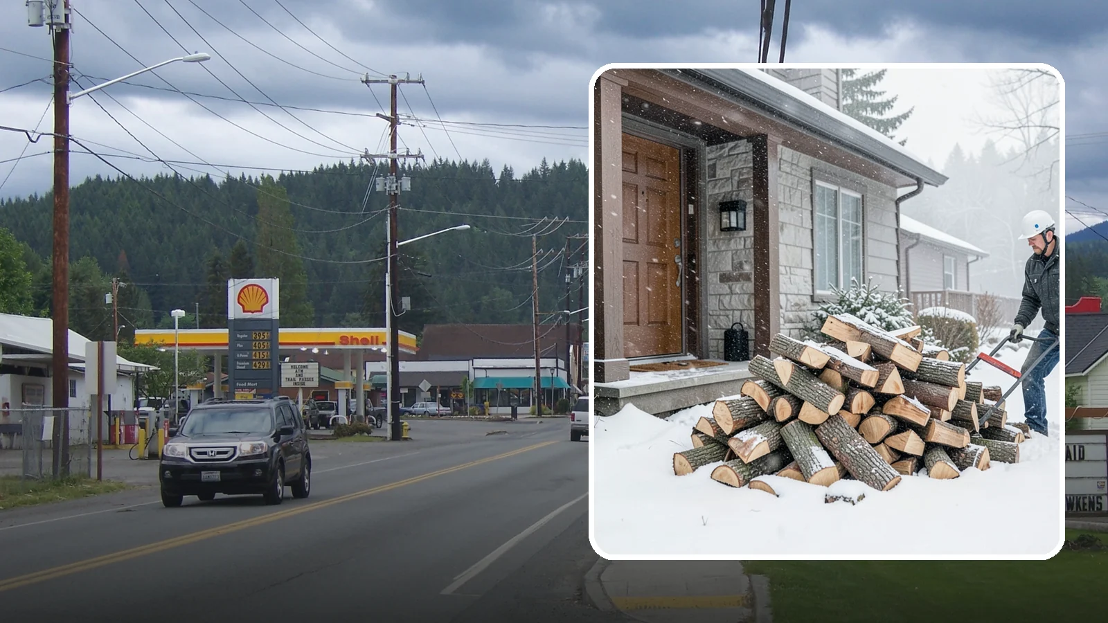 Snowstorm Firewood in Granite Falls, Snohomish County, WA - Before or during a snowstorm, we deliver dry wood so you are stocked while roads and travel shut down.