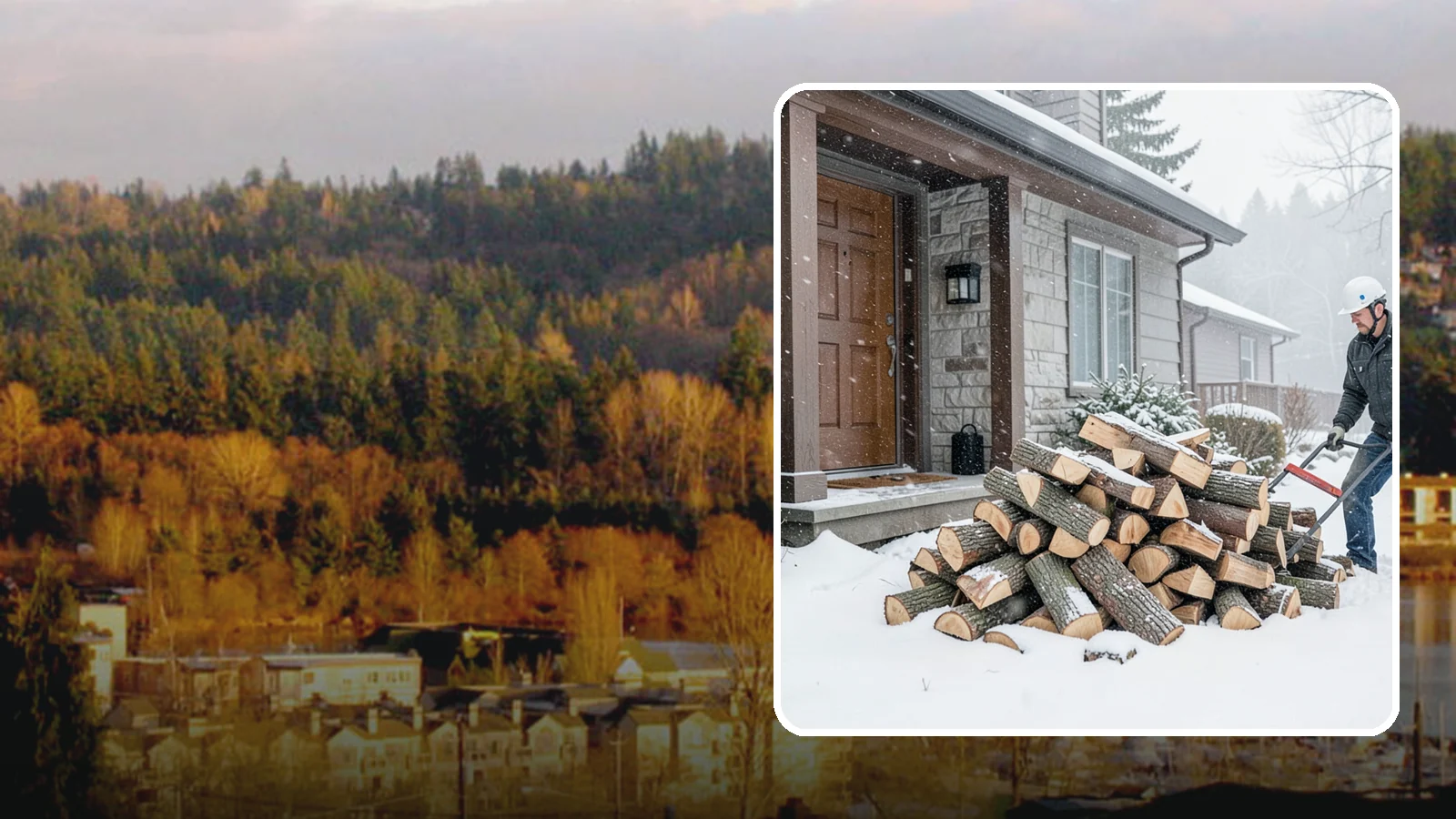 Snowstorm Firewood in Kenmore, King County, WA - Before or during a snowstorm, we deliver dry wood so you are stocked while roads and travel shut down.