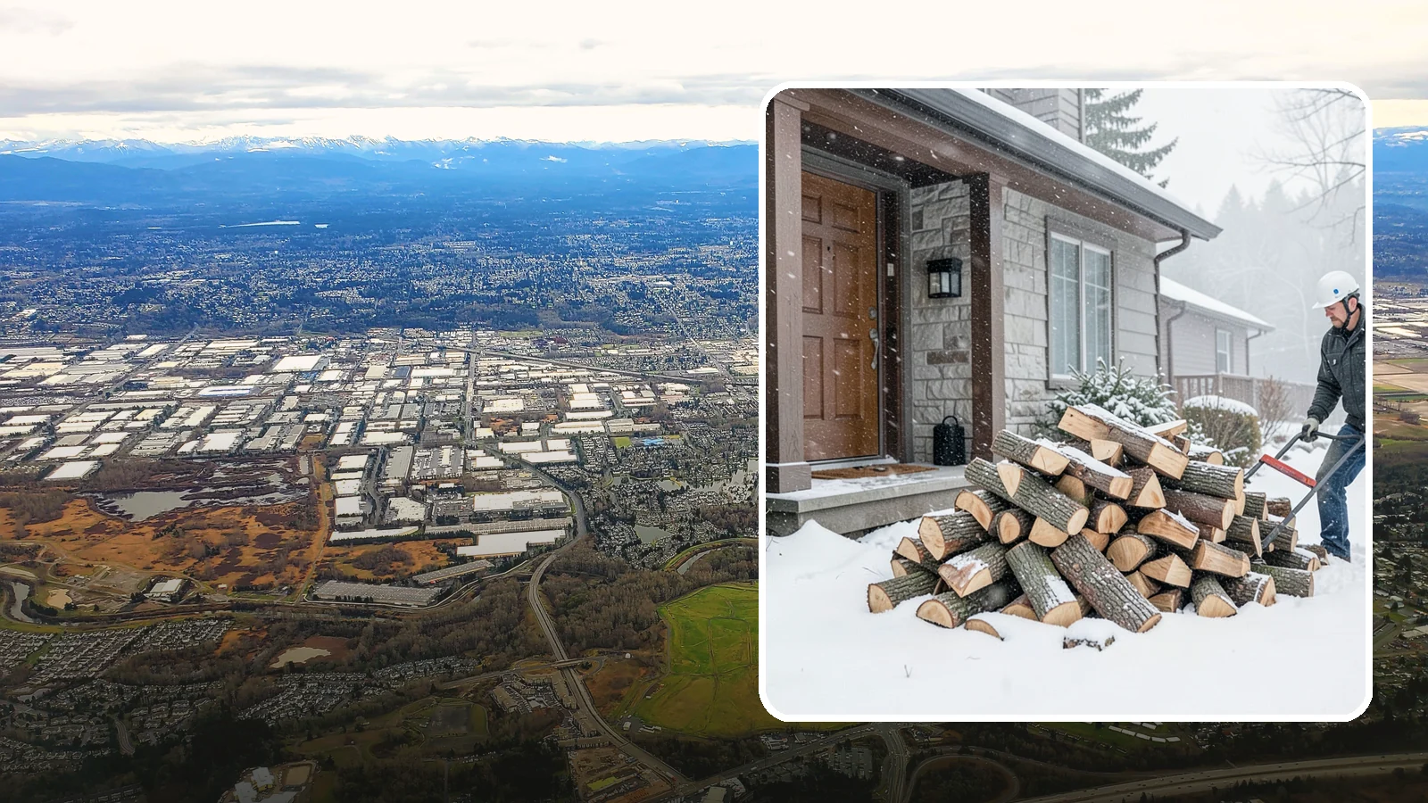 Snowstorm Firewood in Kent, King County, WA - Before or during a snowstorm, we deliver dry wood so you are stocked while roads and travel shut down.