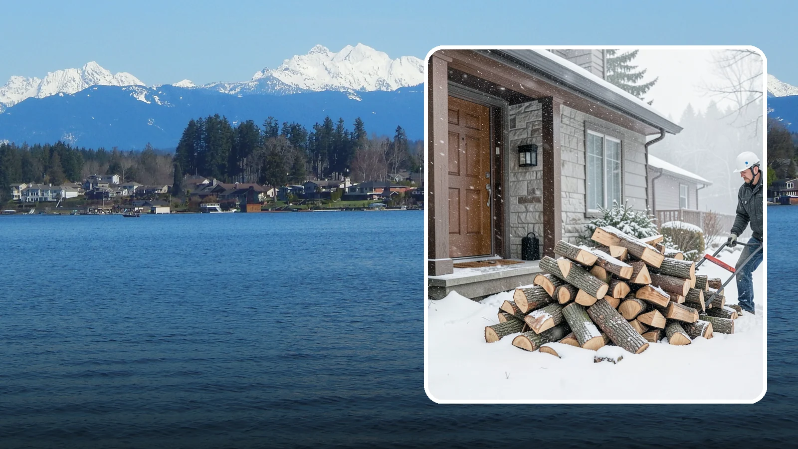 Snowstorm Firewood in Lake Stevens, Snohomish County, WA - Before or during a snowstorm, we deliver dry wood so you are stocked while roads and travel shut down.