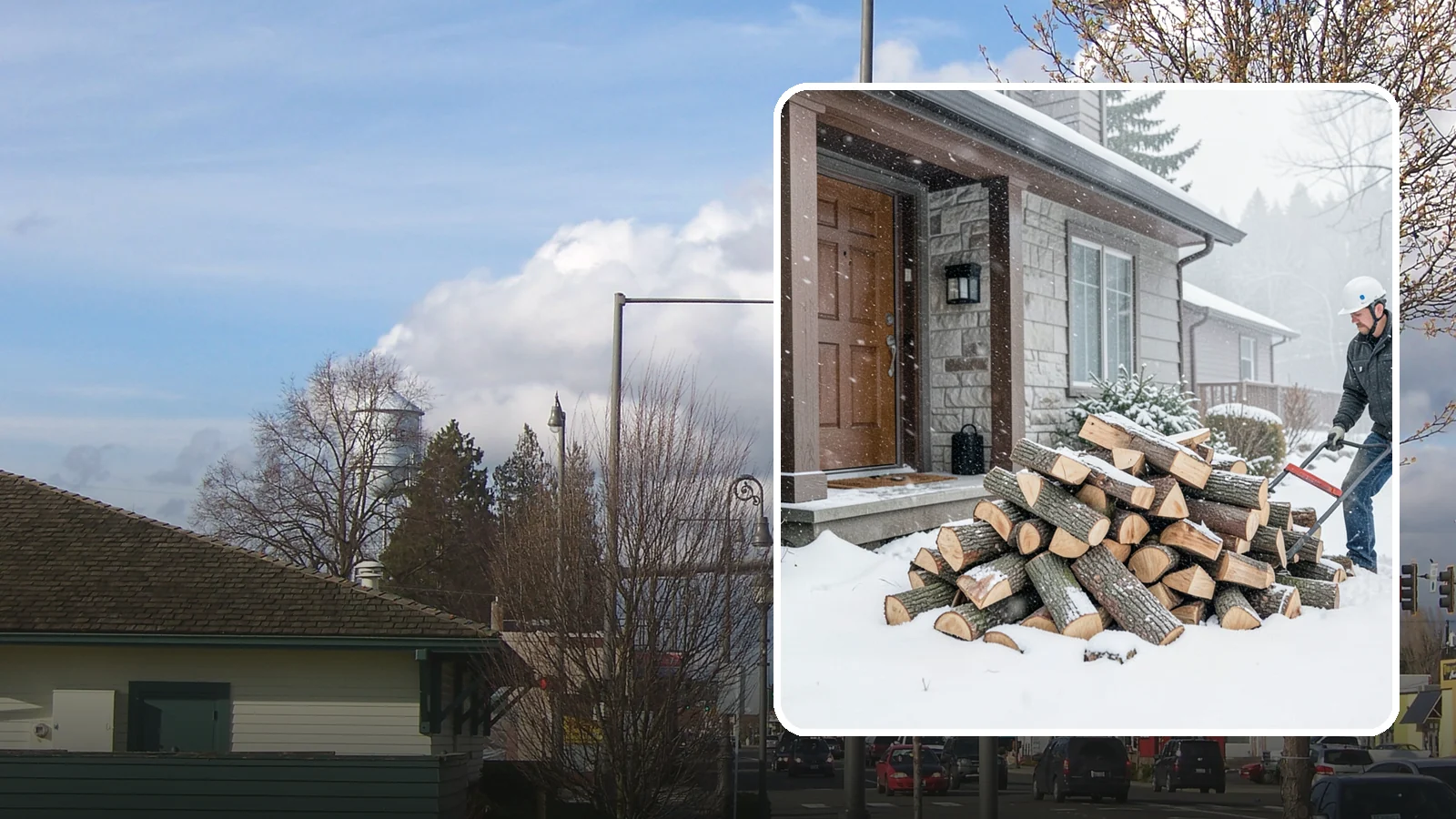 Snowstorm Firewood in Marysville, Snohomish County, WA - Before or during a snowstorm, we deliver dry wood so you are stocked while roads and travel shut down.