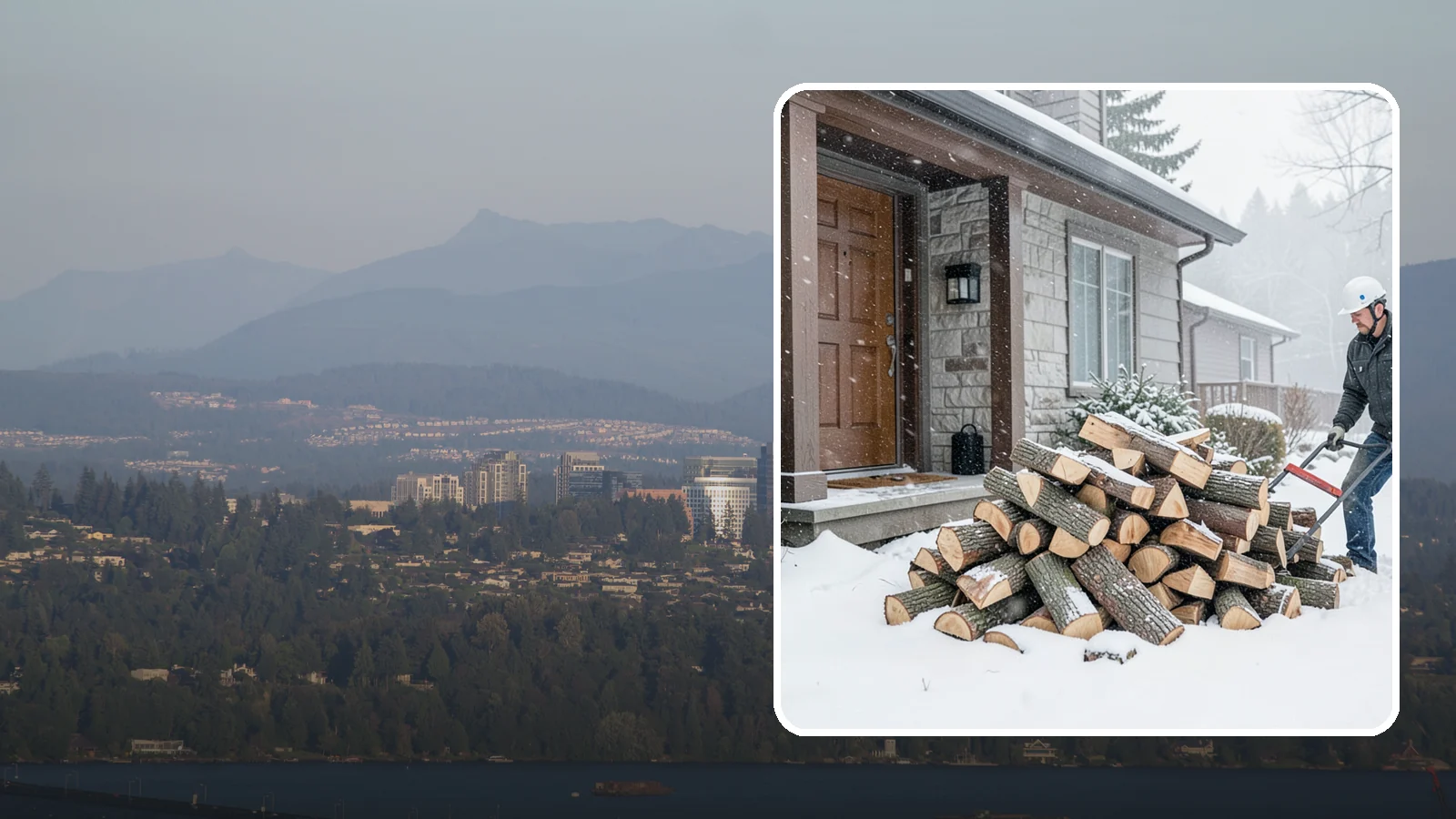 Snowstorm Firewood in Medina, King County, WA - Before or during a snowstorm, we deliver dry wood so you are stocked while roads and travel shut down.