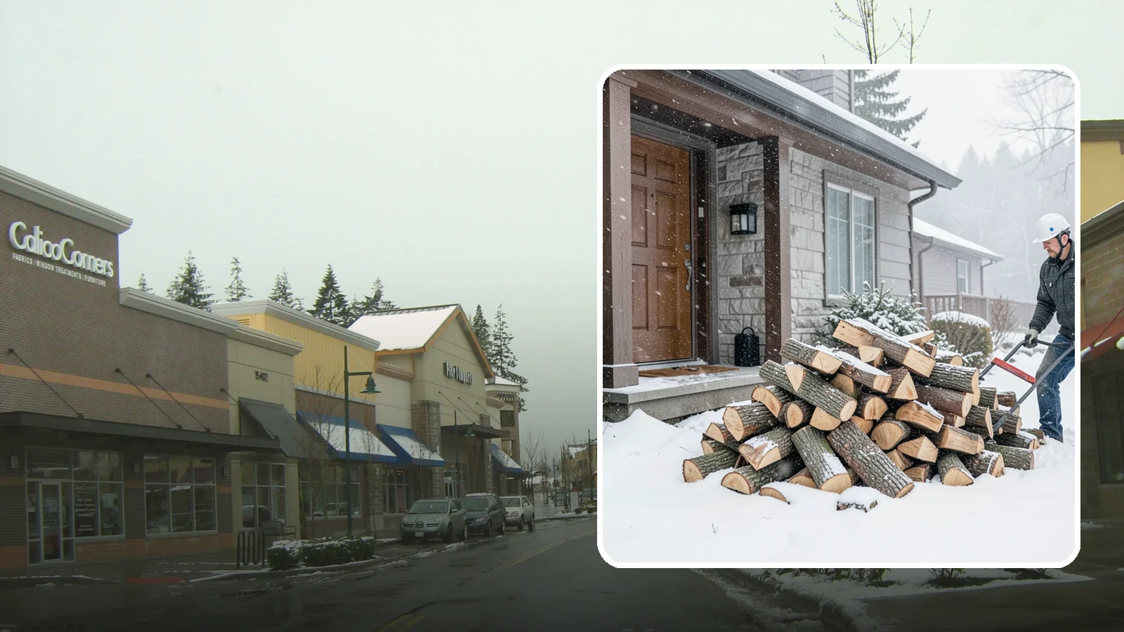 Snowstorm Firewood in Mill Creek, Snohomish County, WA - Before or during a snowstorm, we deliver dry wood so you are stocked while roads and travel shut down.