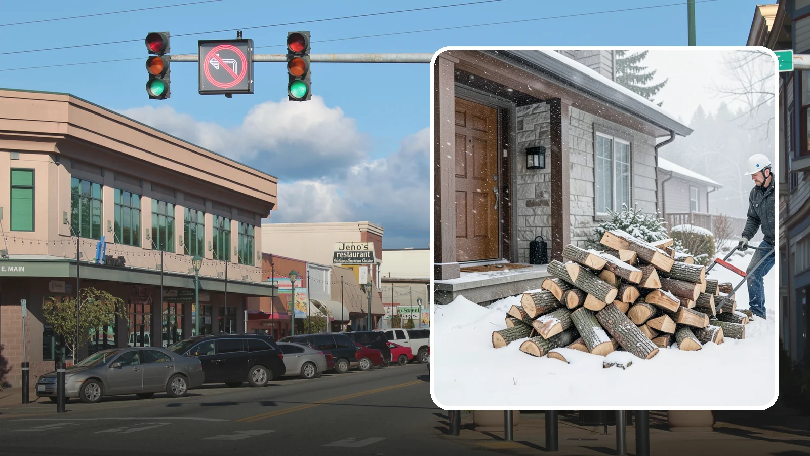 Snowstorm Firewood in Monroe, Snohomish County, WA - Before or during a snowstorm, we deliver dry wood so you are stocked while roads and travel shut down.