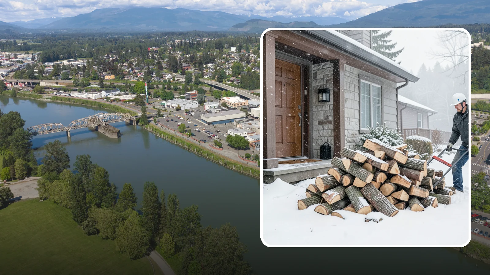 Snowstorm Firewood in Mount Vernon, Skagit County, WA - Before or during a snowstorm, we deliver dry wood so you are stocked while roads and travel shut down.