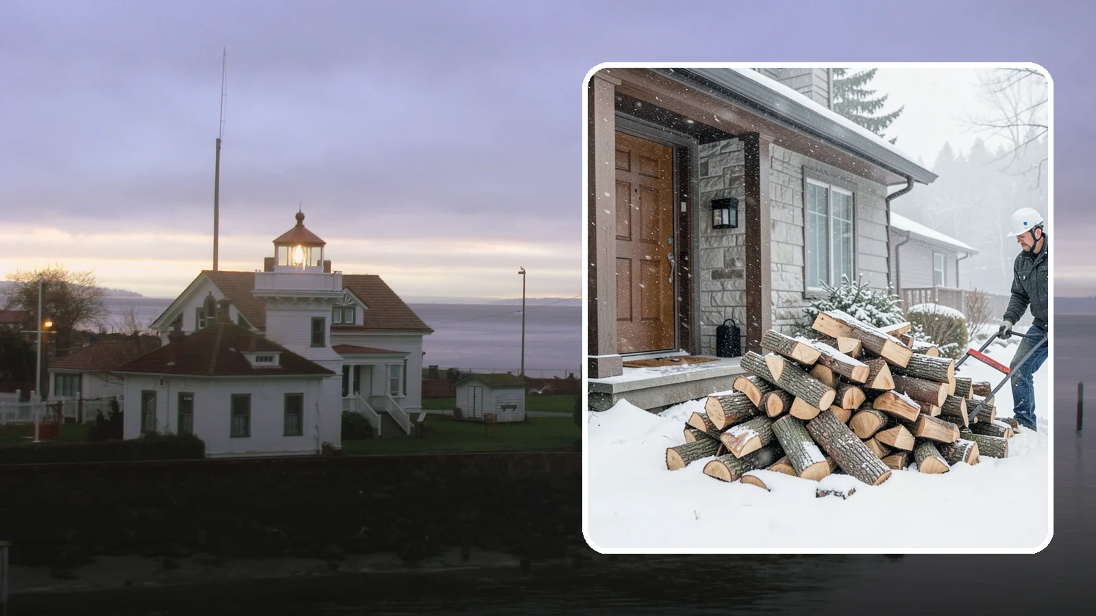 Snowstorm Firewood in Mukilteo, Snohomish County, WA - Before or during a snowstorm, we deliver dry wood so you are stocked while roads and travel shut down.