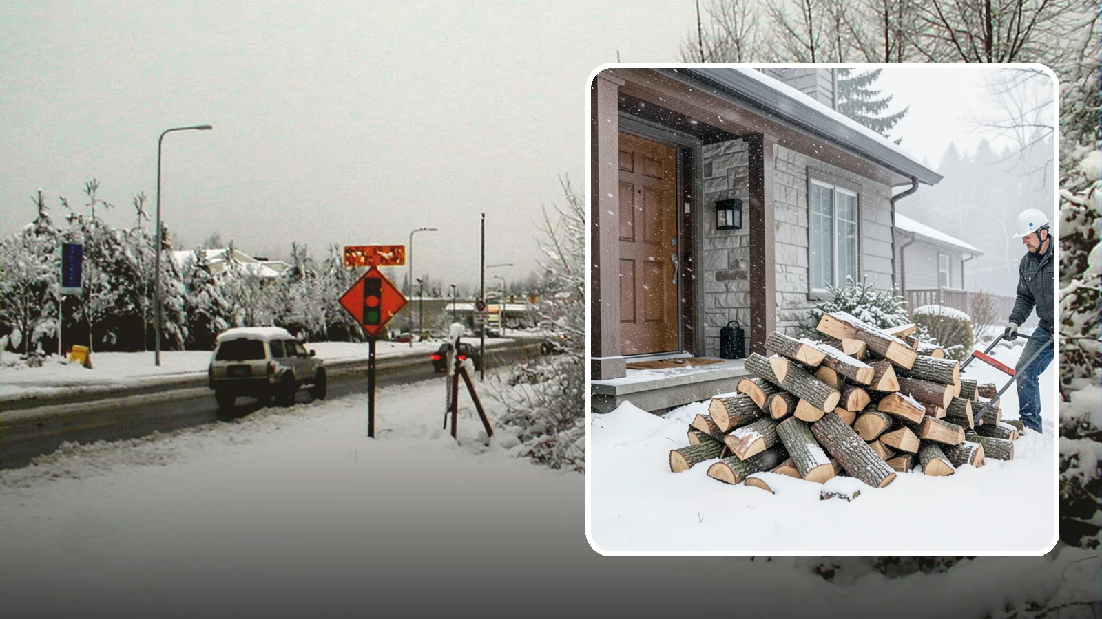 Snowstorm Firewood in Newcastle, King County, WA - Before or during a snowstorm, we deliver dry wood so you are stocked while roads and travel shut down.