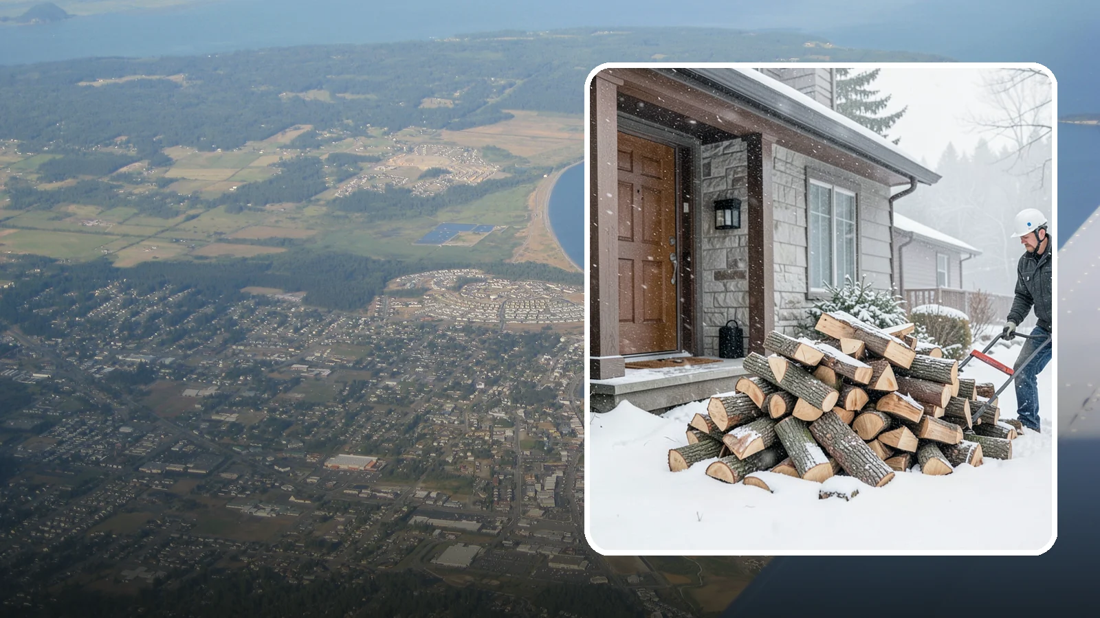 Snowstorm Firewood in Oak Harbor, Island County, WA - Before or during a snowstorm, we deliver dry wood so you are stocked while roads and travel shut down.