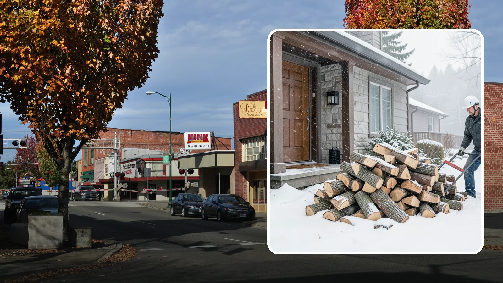 Snowstorm Firewood in Puyallup, Pierce County, WA - Before or during a snowstorm, we deliver dry wood so you are stocked while roads and travel shut down.