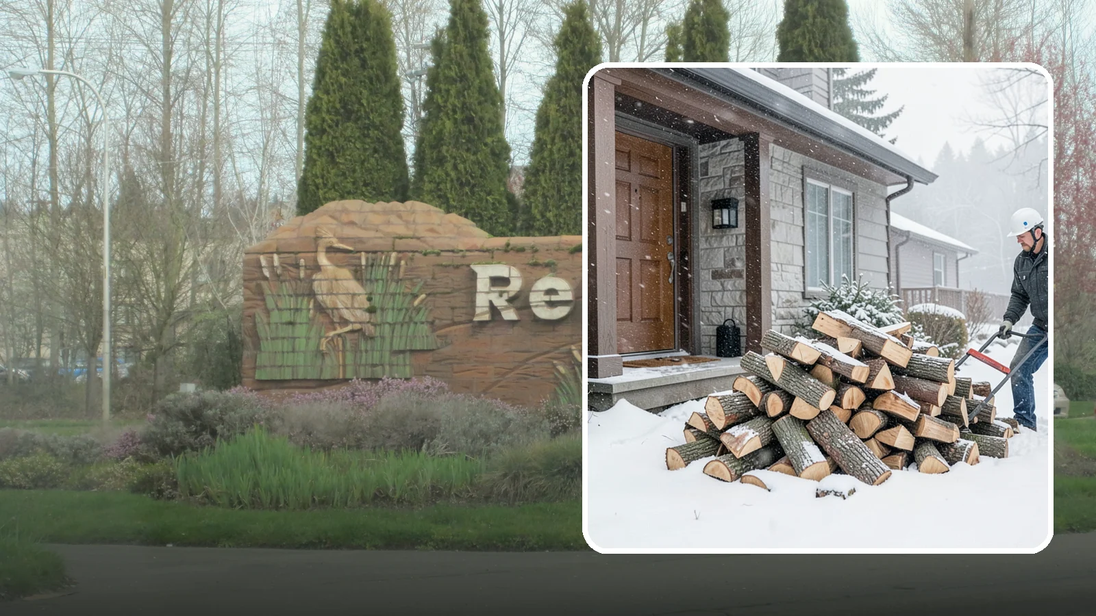 Snowstorm Firewood in Renton, King County, WA - Before or during a snowstorm, we deliver dry wood so you are stocked while roads and travel shut down.