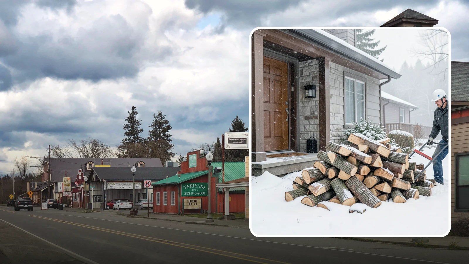 Snowstorm Firewood in Roy, Pierce County, WA - Before or during a snowstorm, we deliver dry wood so you are stocked while roads and travel shut down.